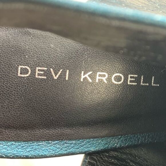 Devi Kroell Blue Silver Metallic Leather Peep Toe Platform Booties 37 / 7 - Picture 12 of 12